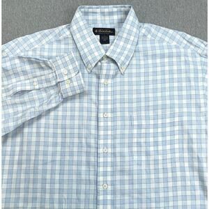 Brooks Brothers Shirt Mens XL Blue Plaid 100% Cotton Long Sleeve Button Down
